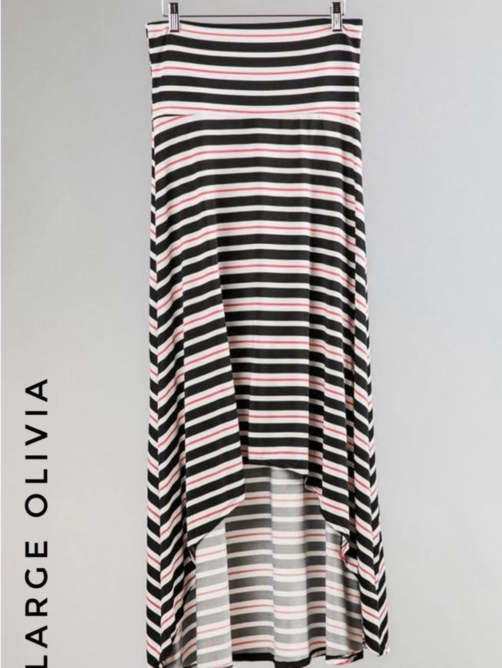 LuLaRoe Black, White & Pink Striped High-Low Maxi Skirt